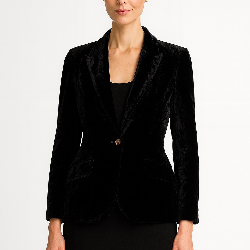 ALLEN B. by Allen Schwartz Black Velvet Single-Button Blazer Jacket
